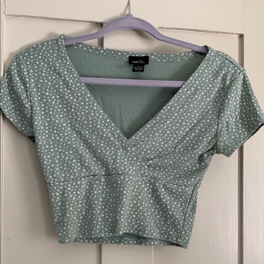 Rue21 Sage Green Floral Wrap Top